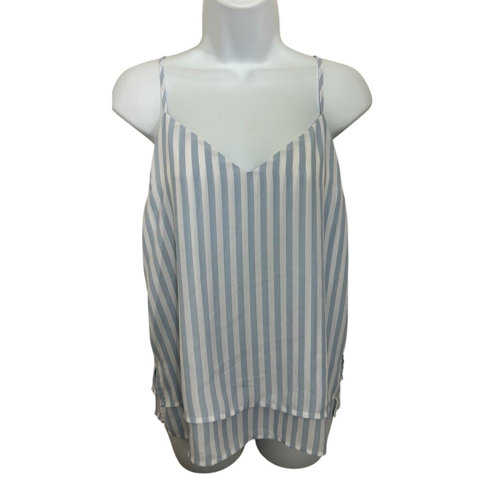 Forever 21 Blue White Striped Cami Blouse Sz Small Loose Double Layer Top Light - Picture 3 of 5